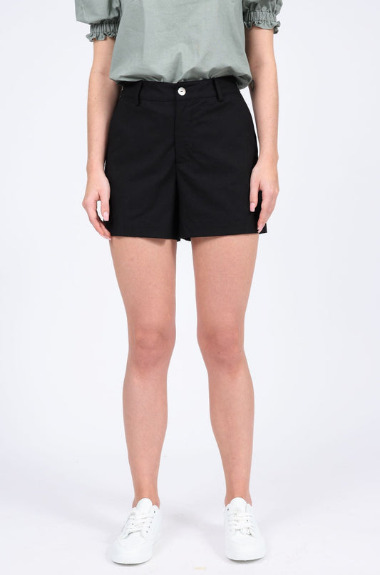 Lucie Linen-blend High Waist Shorts in Black