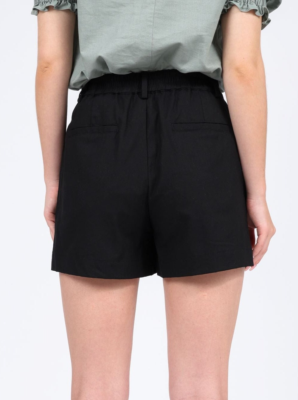 Lucie Linen-blend High Waist Shorts in Black