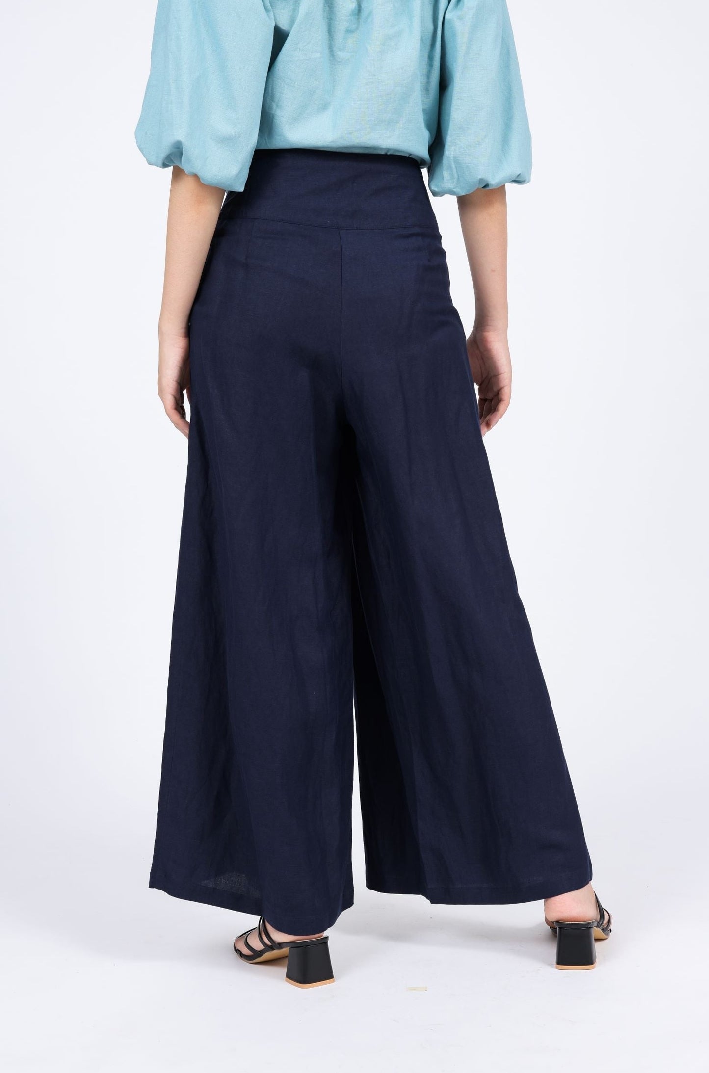 Denise Linen-blend Palazzo Pants in Navy