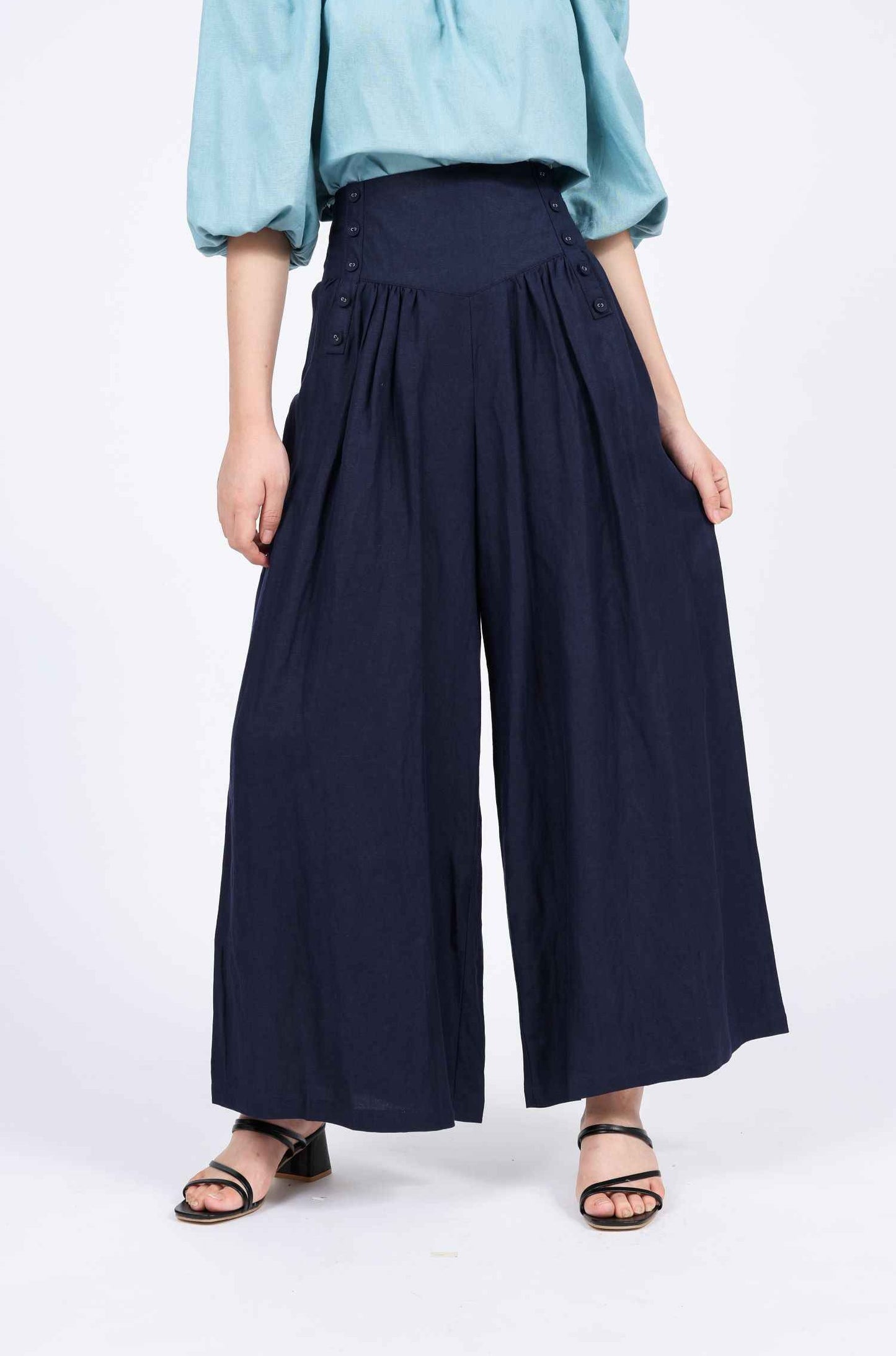 Denise Linen-blend Palazzo Pants in Navy