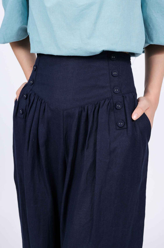 Denise Linen-blend Palazzo Pants in Navy