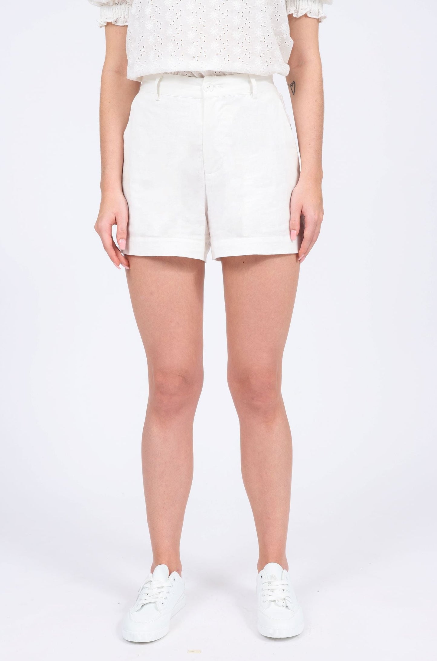 Lucille Linen-blend High Waist Shorts in Off White