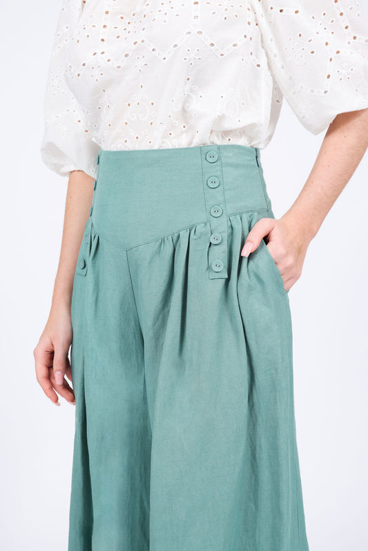 Denise Linen-blend Palazzo Pants in Green