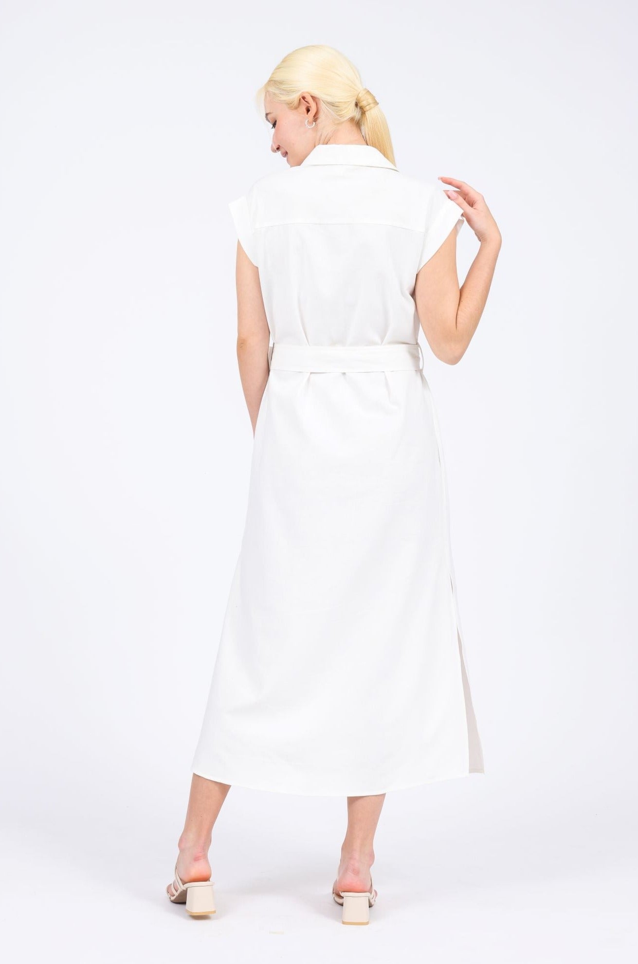 Arielle Linen-blend Tie-belt Shirt Dress in Off White