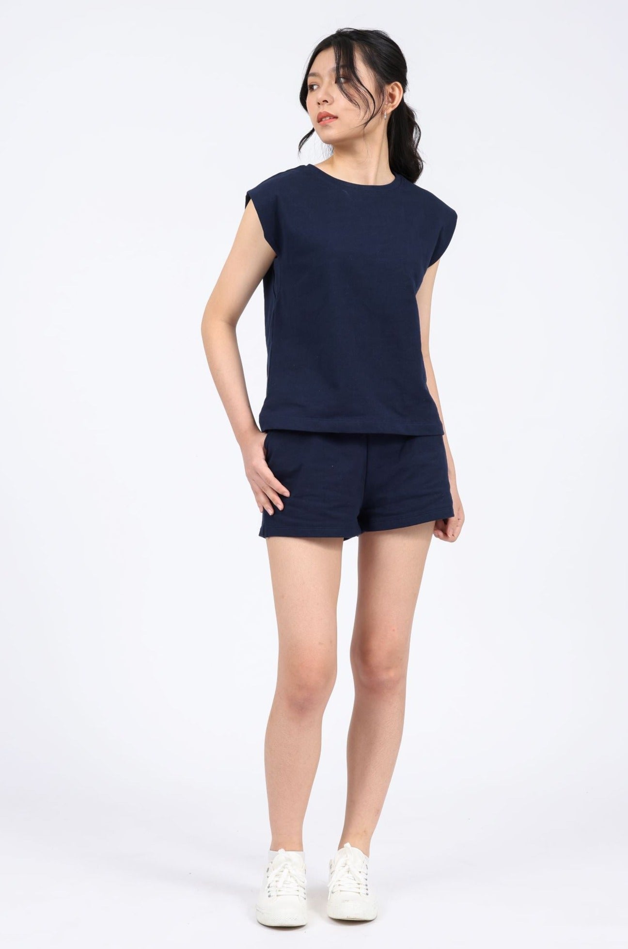 Valerie Sleeveless Terry Set in Navy