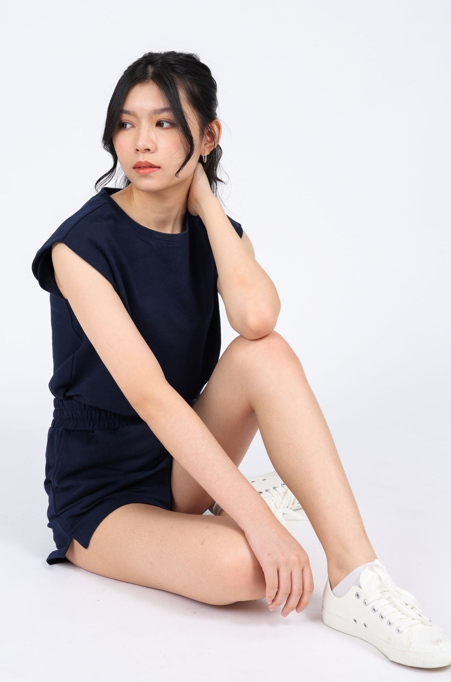 Valerie Sleeveless Terry Set in Navy