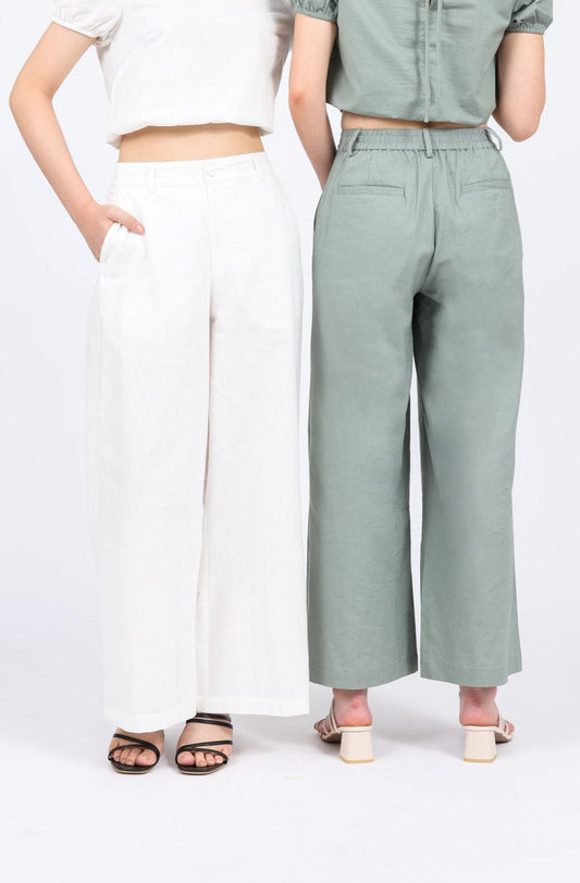 Lucille Linen-blend High Waist Long Pants in Off White