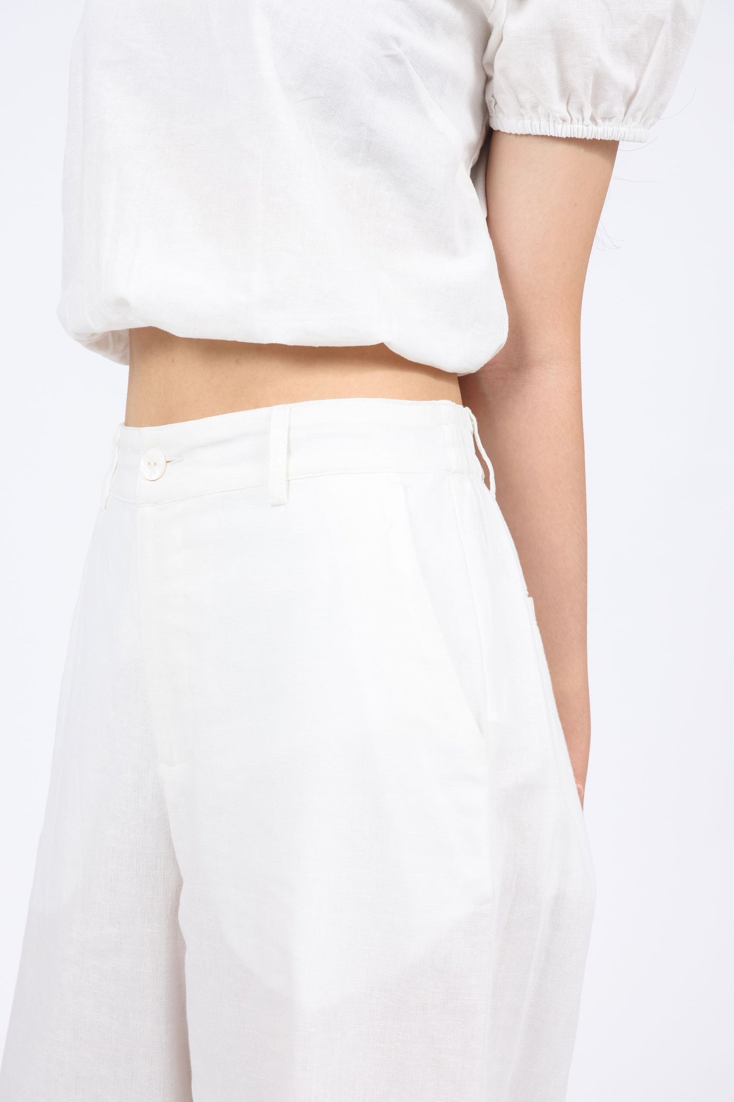 Lucille Linen-blend High Waist Long Pants in Off White