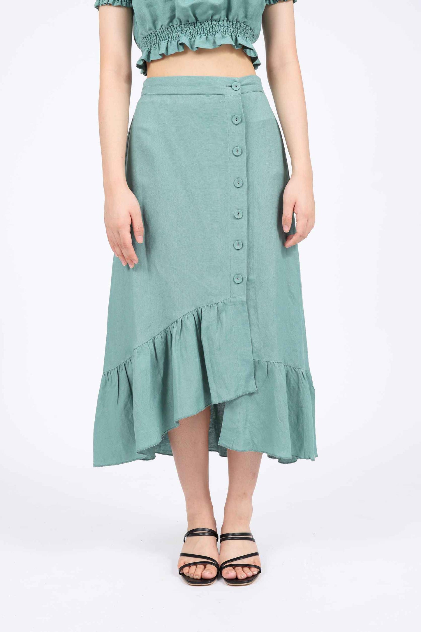 Denise Linen-blend Midi Skirt in Green