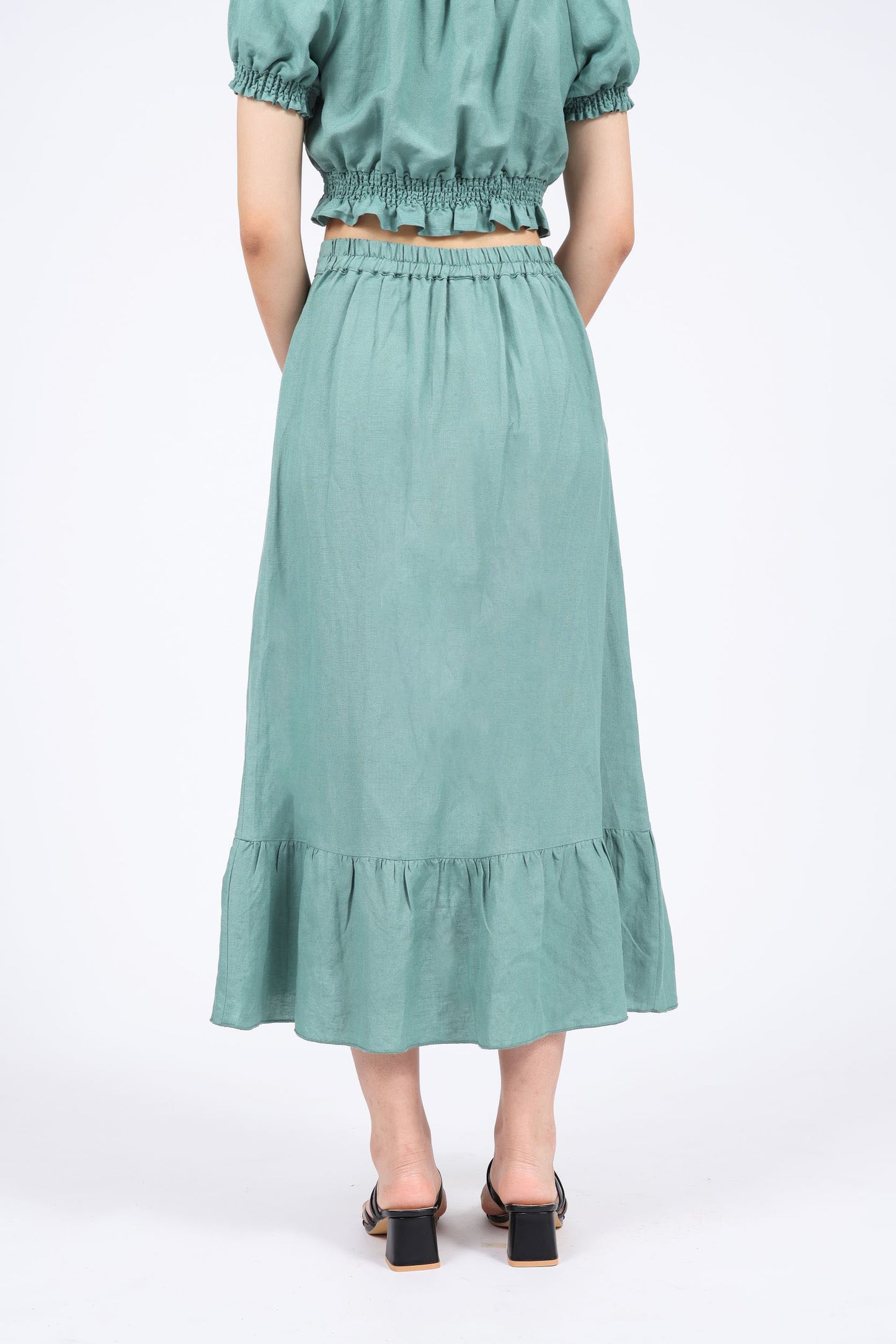 Denise Linen-blend Midi Skirt in Green