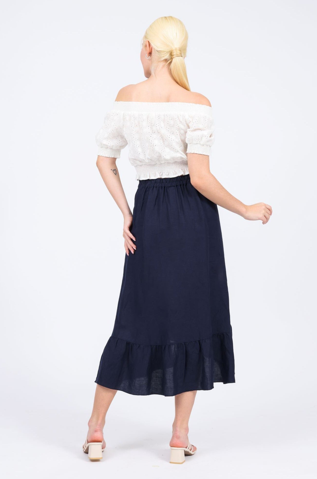 Denise Linen-blend Midi Skirt in Navy