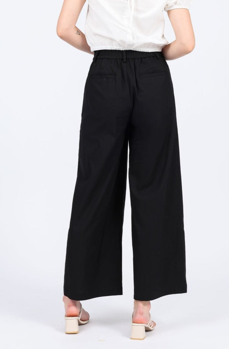 Lucie Linen-blend High Waist Long Pants in Black