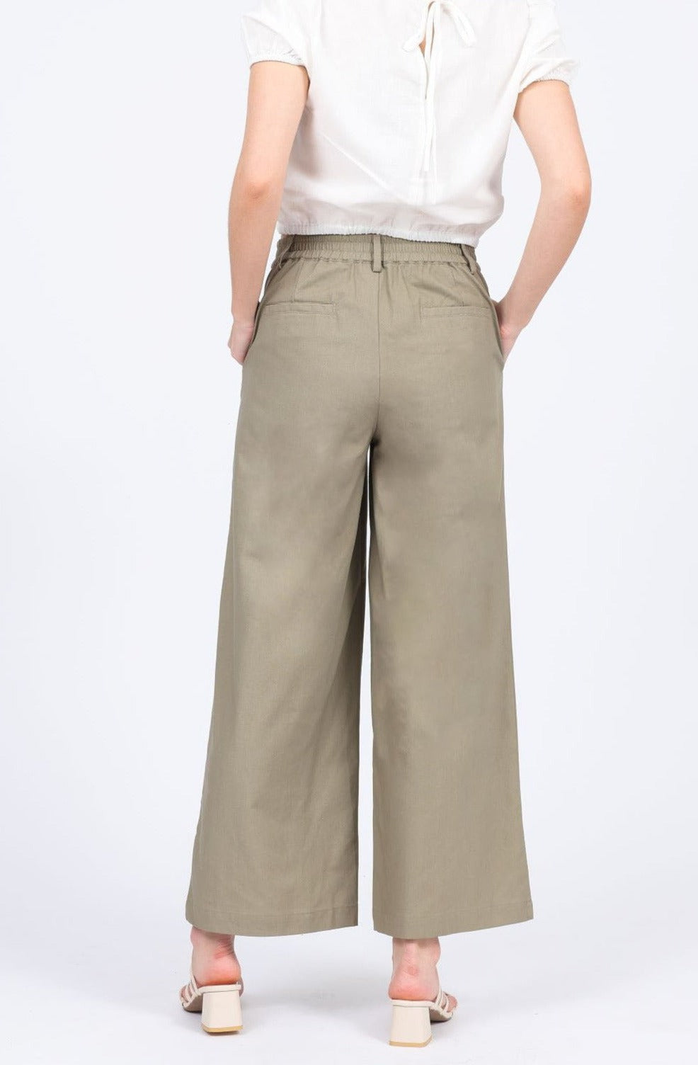 Lucie Linen-blend High Waist Long Pants in Khaki