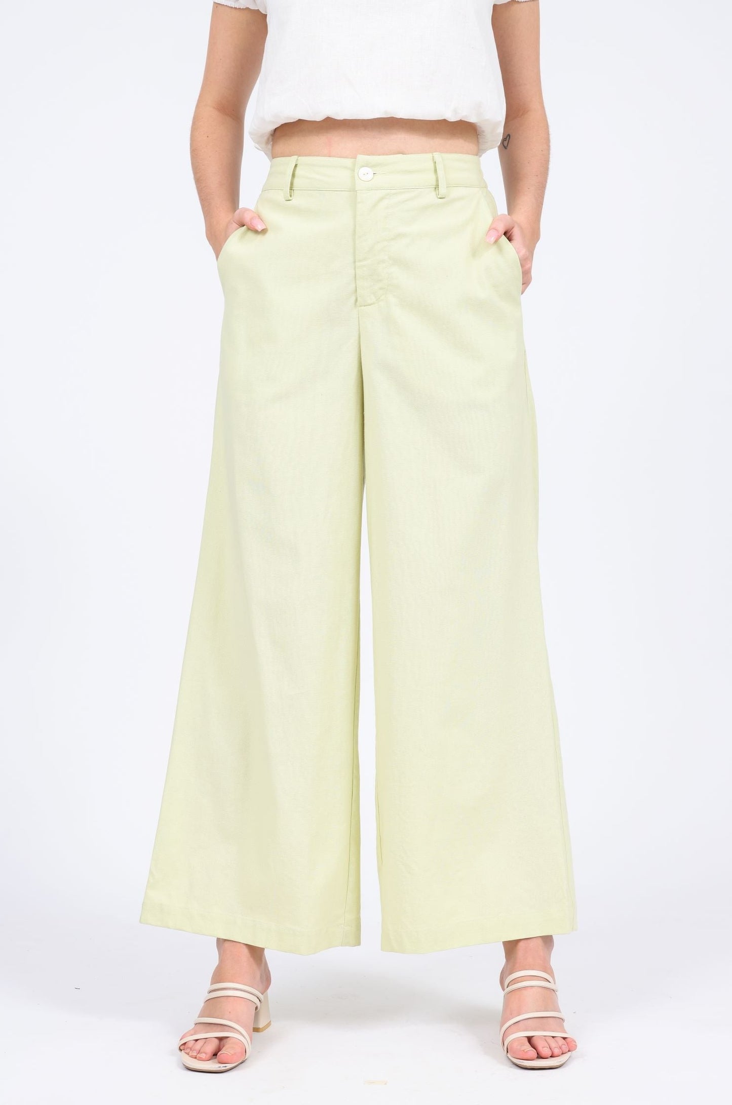 Lucie Linen-blend High Waist Long Pants in Yellow Cream