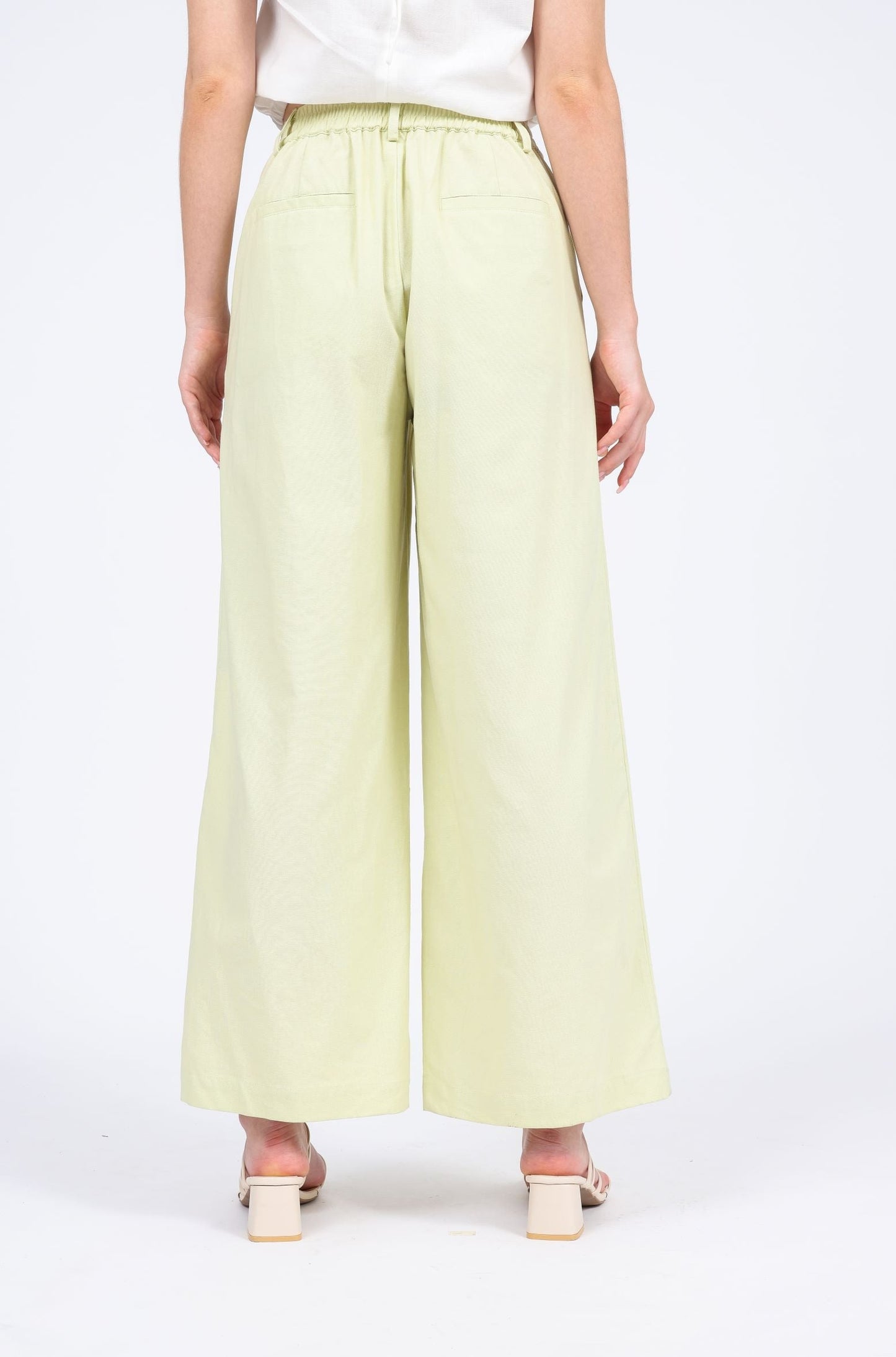 Lucie Linen-blend High Waist Long Pants in Yellow Cream