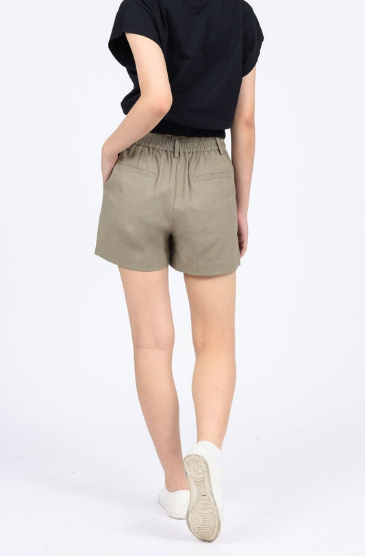 Lucie Linen-blend High Waist Shorts in Khaki